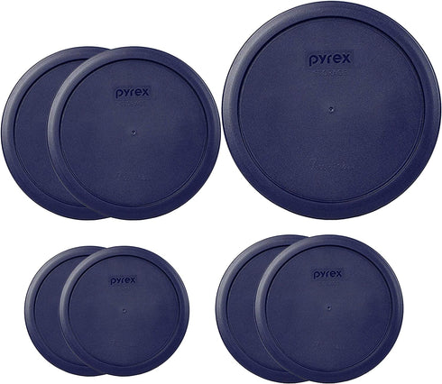 Pyrex Bundle - 7 Items: (1) 7402-PC 6/7-Cup Blue Lid, (2) 7201-PC 4-Cup Blue Lids, (2) 7200-PC 2-Cup Blue Lids, (2) 7202-PC 1-Cup Blue Lids